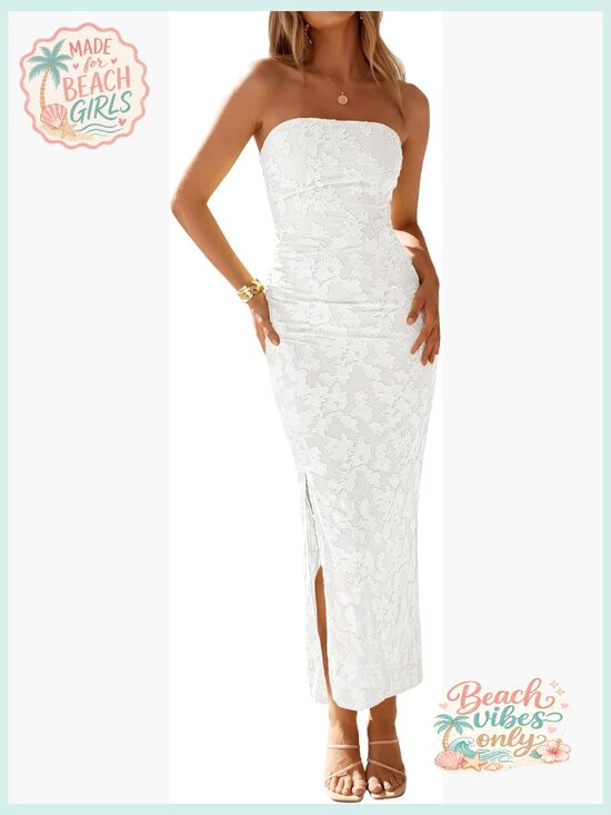 Dresses & Skirts - Strapless Floral Maxi Dress Bodycon Side Slit Mesh Formal Party